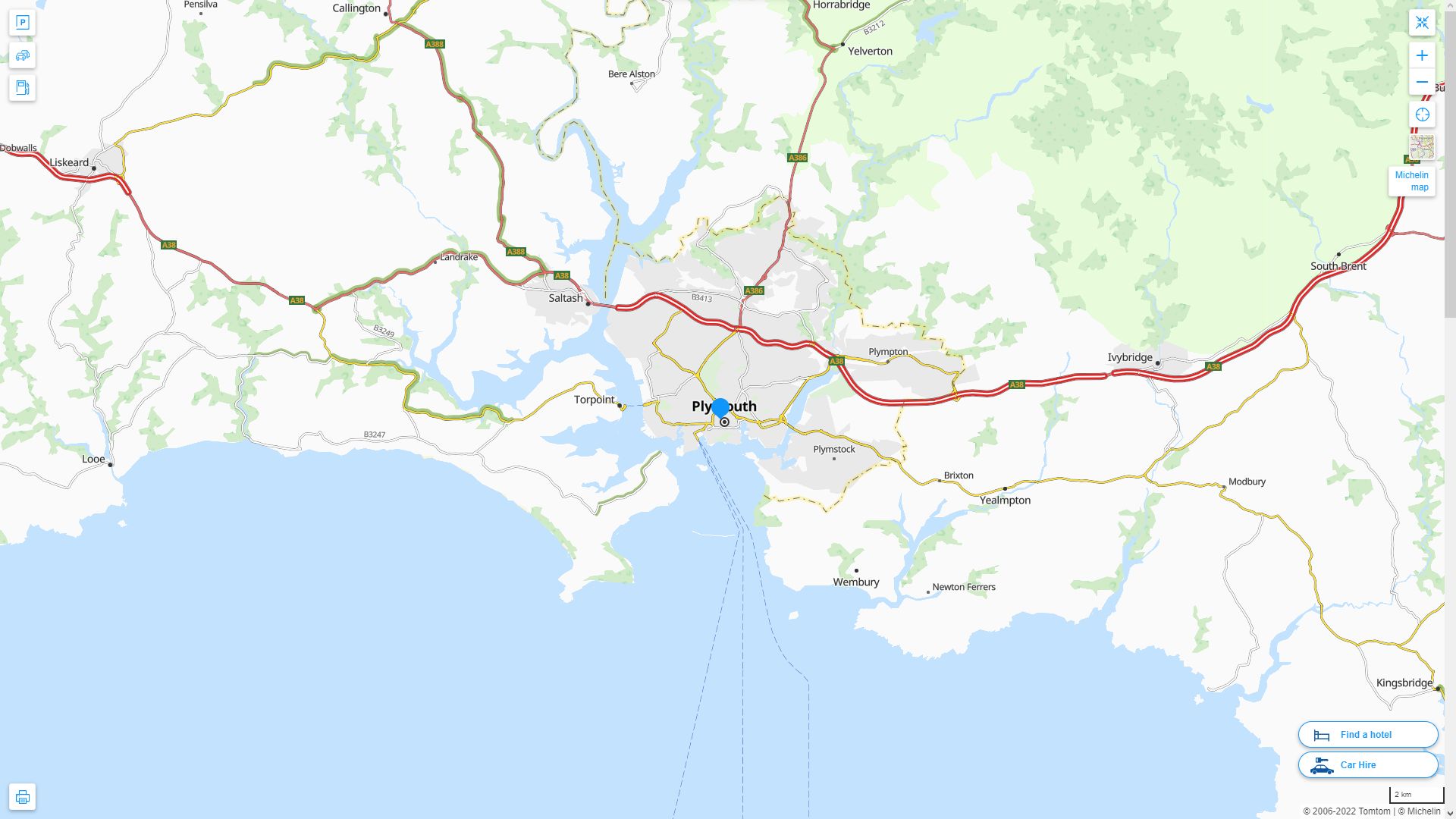 Plymouth Royaume Uni Autoroute et carte routiere